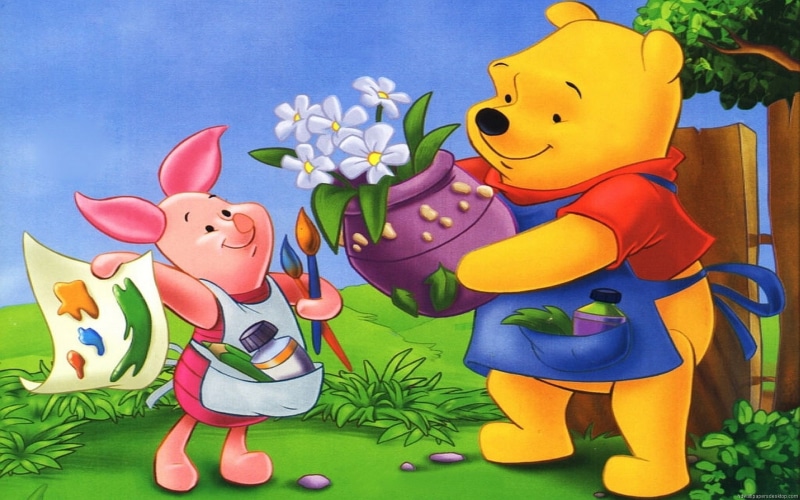 winnie, vase, hd, piglet, pooh, flowers, 1080P