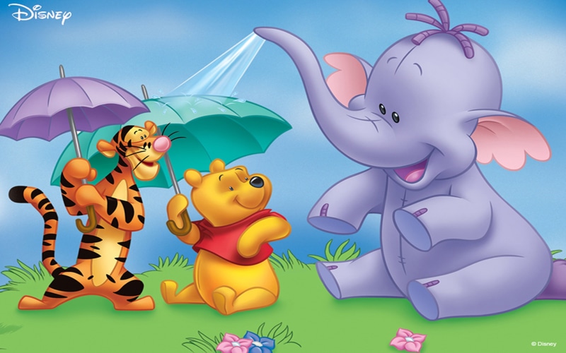 tigger, cartoon, umbrellas, desktop, winnie, heffalump, 2K, pooh, hd, resolution
