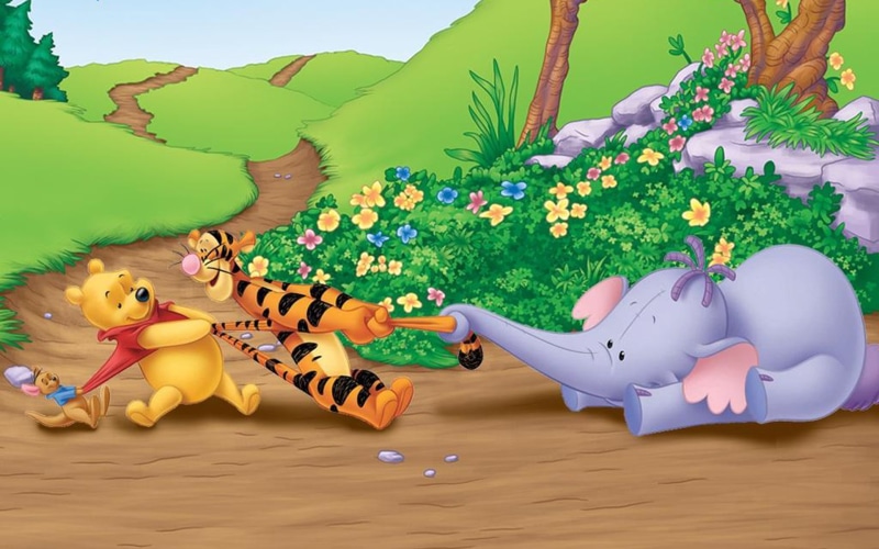 pulling, winnie, pooh, roo, heffalump, cartoon, game, 1080P, tigger