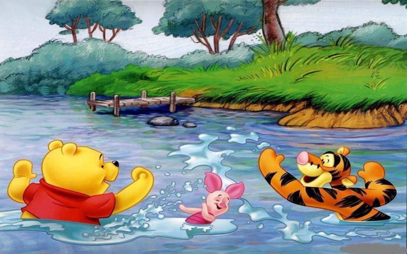 wallpapers, desktop, pooh, tigger, piglet, river, computer, hd, 1080P, winnie, bathing