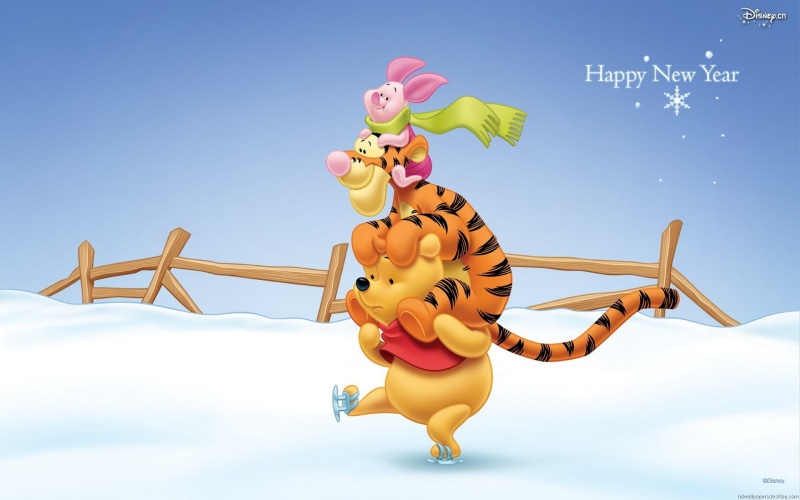 winnie, piglet, snow, new, happy, tigger, hd, 1080P, sliding, year, pooh