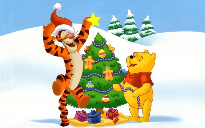 gifts, celebration, cartoon, decoration, pooh, tree, christmas, hd, winnie, winter, desktop, tigger, 1080P,