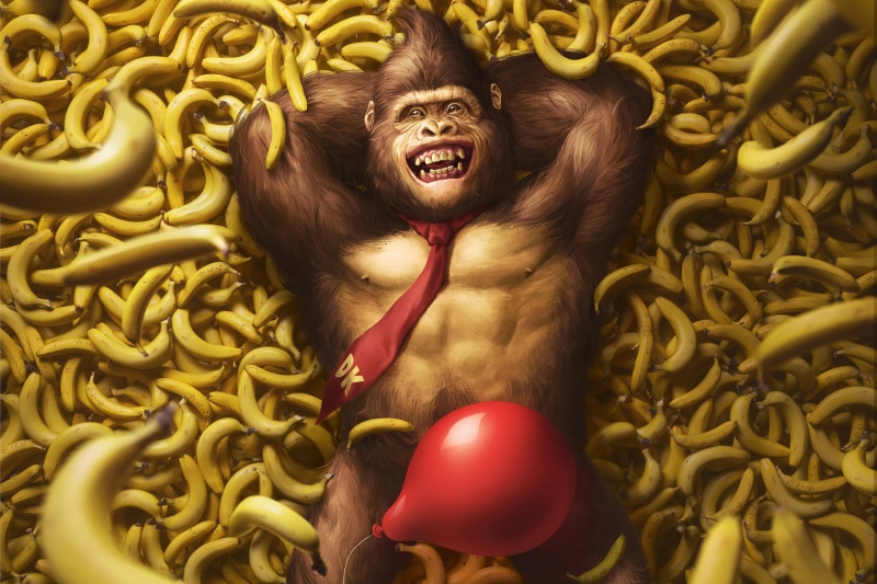 Art, Ball, The game, Giselle Almeida, Banana, Gorilla, Nintendo, VG Beauty: DK, 1080P, Monkey, Donkey Kong, Characters, Illustration, Balloon, by Giselle Almeida
