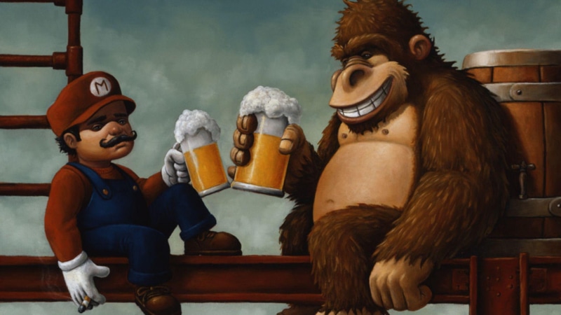 mario, funny, beer, 1920x1080, photo, donkey kong, donkey, drinking, 1080P, kong