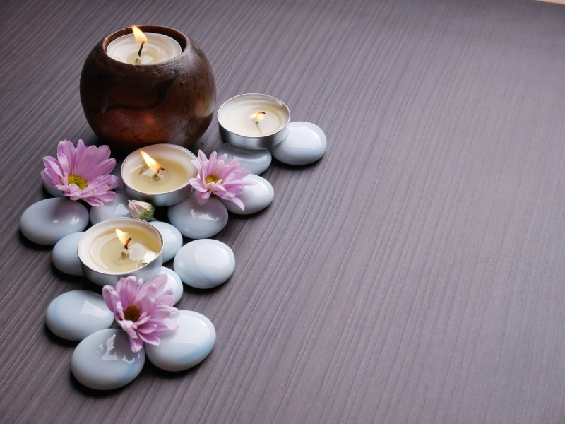 Spa, candles, 4K, stones, chrysanthemum