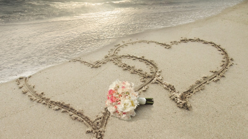 heart, love image, bouquet, beach, 8K, chrysanthemums, white, sand, hearts, pink, daytime, seashore, two, 8k
