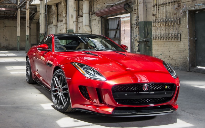 parking, city, 1080P, architecture, car, Jaguar F-Type, building exterior, red, land vehicle, coupe, red cars, vintage car, no people, luxury, travel