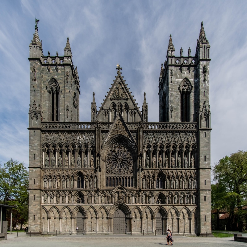 arch, belief, history, spire, travel destinations, sky, religion, incidental people, place of worship, architecture, nature, building exterior, trondheim