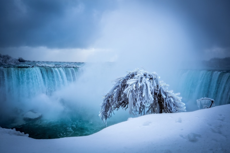 winter, white color, outdoors, sky, long exposure, environment, travel, frozen, water, waterfall, scenics - nature, nature, cold temperature, tranquil scene