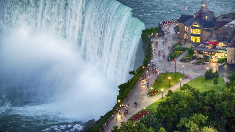 lake, landscape, USA, Tourism, Ontario, 720P, trees, building, people, water, forest, aerial view, border, Canada, crowds, Niagara Falls, nature, waterfall