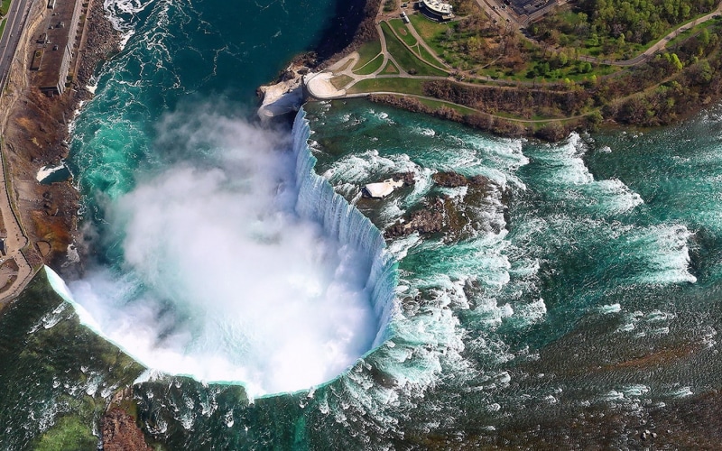 water, falls, 720P, aerial, nature, fall, view, trees, canada, aerial view, landscape, niagara falls, river, niagara, summer