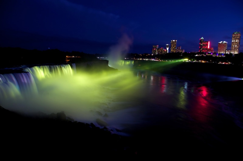 niagara, light, night, city, river, escape, falls, waterfall, lights, nighttime, 4K, spotlight, Niagara Falls, USA, town house