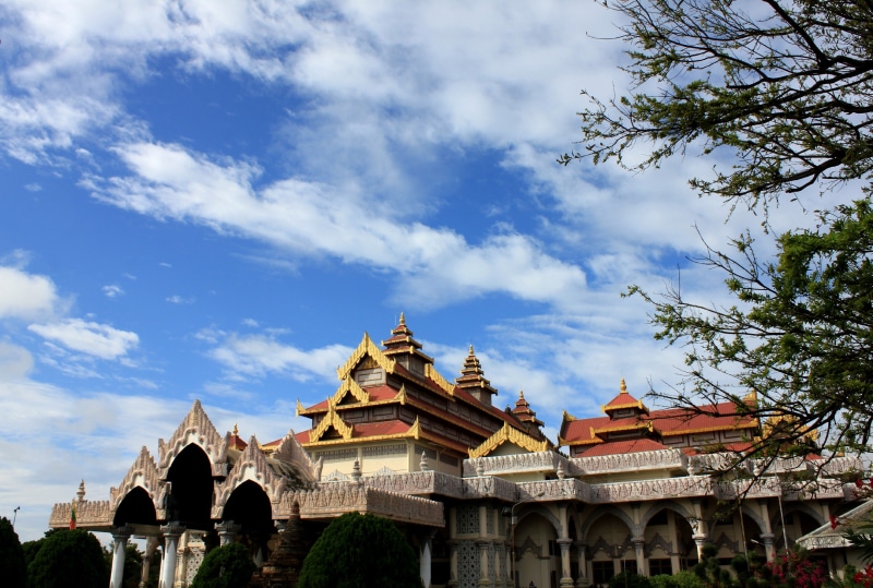 belief, ancient civilization, history, clouds, blue, burma, outdoors, building exterior, museum, the past, low angle view, mandalay division, nature, spirituality