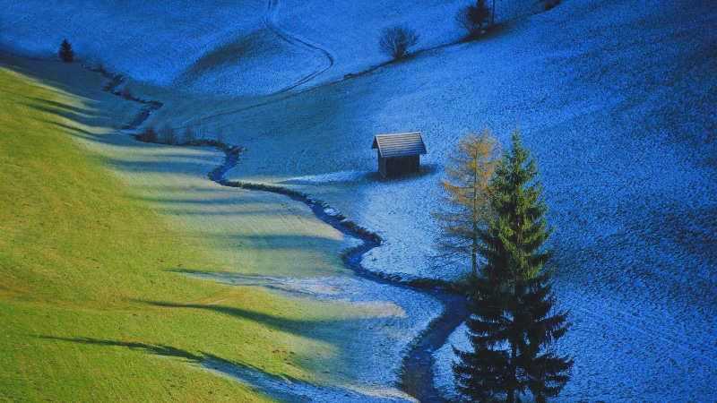 tranquility, built structure, 1080P, Tyrol, tranquil scene, stream, day, green color, environment, tree, nature, painting, grass, Austria, water, dirt road