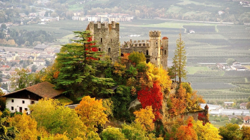 photography, nature, no people, history, change, castle, fall, day, Tyrol, aerial, tree, residential district, outdoors, tower, village, house, high angle view