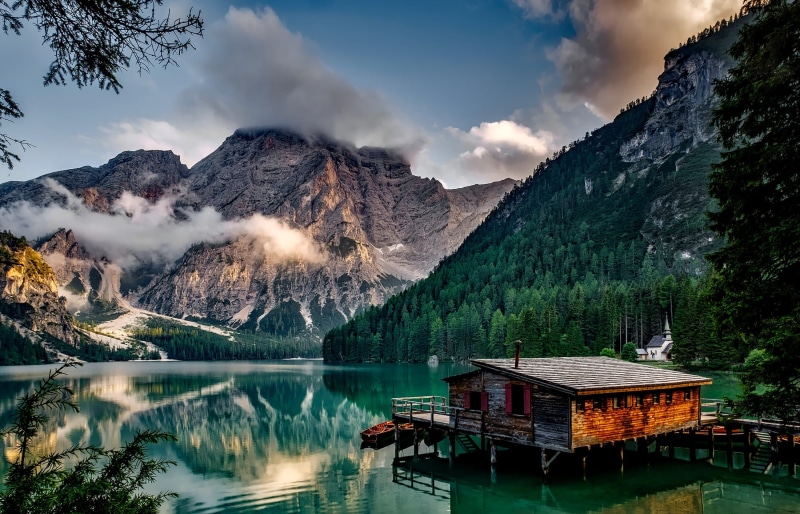ravine, reflection, tree, woods, lake, forest, reflections, sky, daybreak, pier, clouds, mountains, beautiful, valley, holiday, no people, water, hdr, pragser wildsee