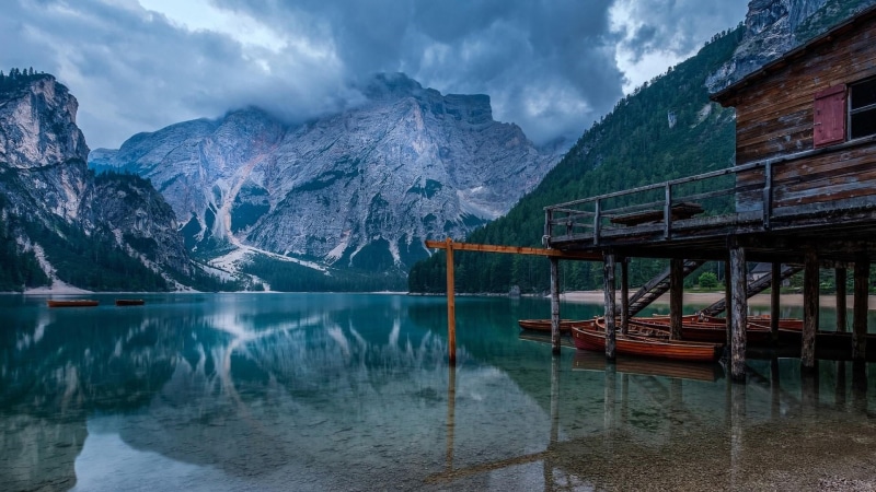 cold temperature, reflection, landscape, lake, cloud - sky, tranquil scene, environment, tyrol, snowcapped mountain, tranquility, pragser wildsee, mountain peak