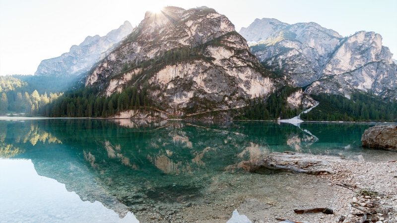 4K, lake braies, mountain range, no people, south tyrol, lake, rock - object, tarn, mountain, idyllic, solid, wilderness, bank, formation, reflection