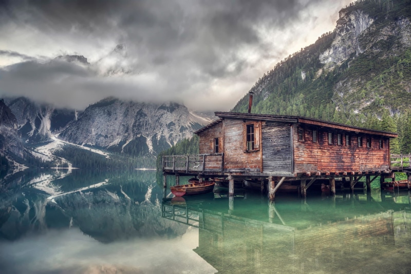 mountains, 1080P, braies, boat, reflection, Lake, Lake Braies