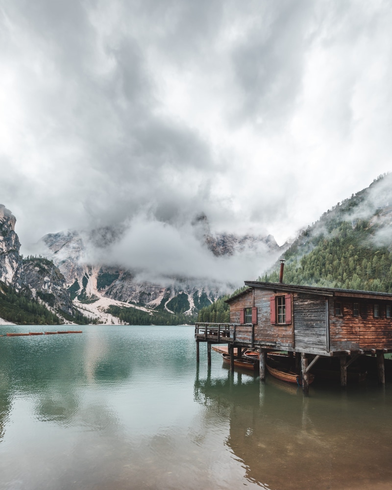 shack, mountain, reflection, no people, day, tree, scenics - nature, power in nature, nature, shed, lago, beauty in nature, sky, daytime, wooden, water