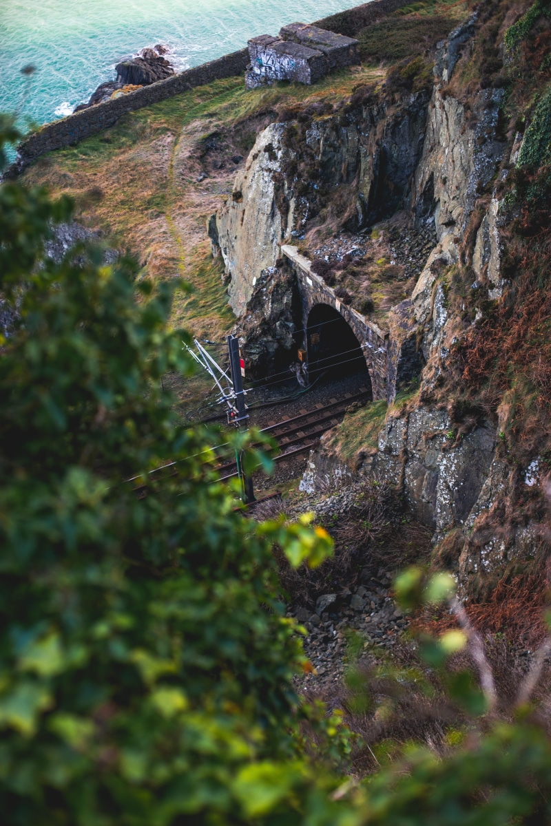 cliff, nature, track, bray, water, transportation, scenics - nature, solid, beauty in nature, no people, mountain, rock - object, wicklow, day, train, ireland