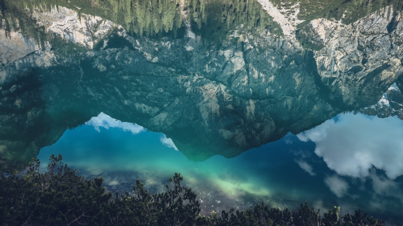 photo, still, water reflection, snow, non-urban scene, plant, scenics - nature, green, reflecting, cloud, physical geography, blue, no people, glacier