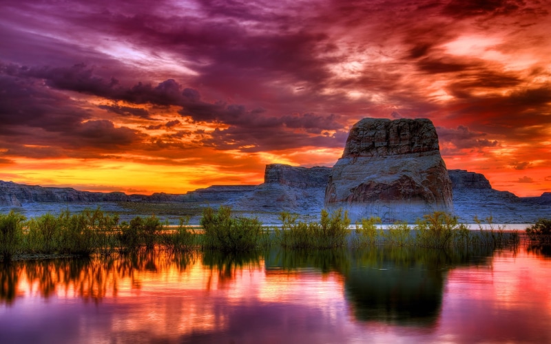 high, cloud - sky, purple, dramatic sky, water, beauty in nature, solid, tranquil scene, tranquility, rocky, rock formation, nature, arizona, romantic sky