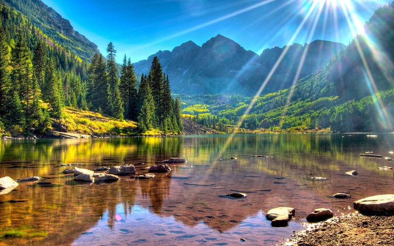 animal, animal themes, scenics - nature, maroon, water, no people, colorado, 4K, forest, beauty in nature, plant, reflection, tranquility, mountain, clear