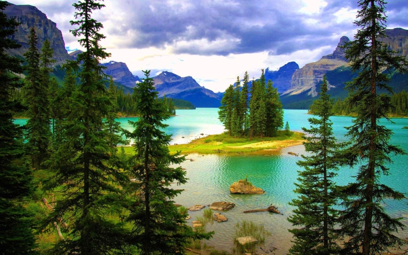 nature, tranquil scene, lake, day, turquoise, non-urban scene, 4K, clouds, scenics - nature, coniferous tree, beautiful, mountain, tranquility, forest