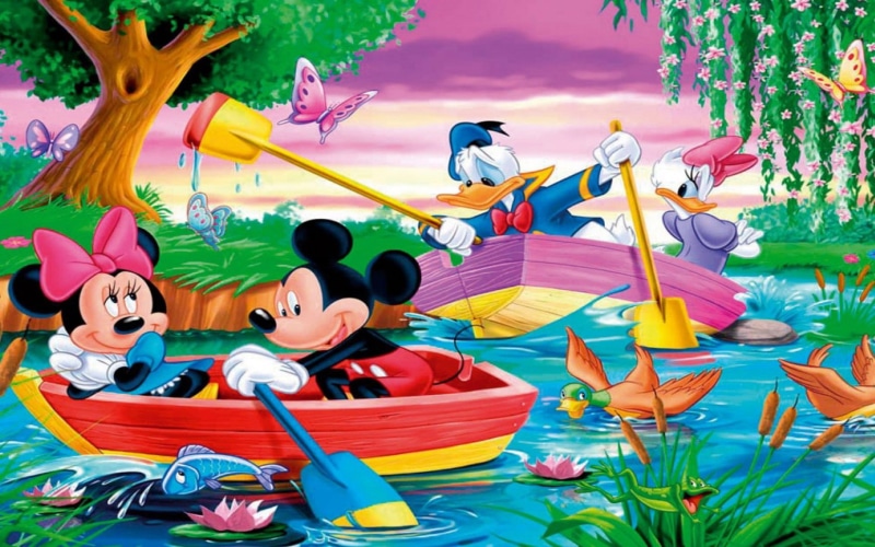 mouse, duck, boat, mickey, hd, river, 1080P, rowing, desktop, donald, laptop, tablet