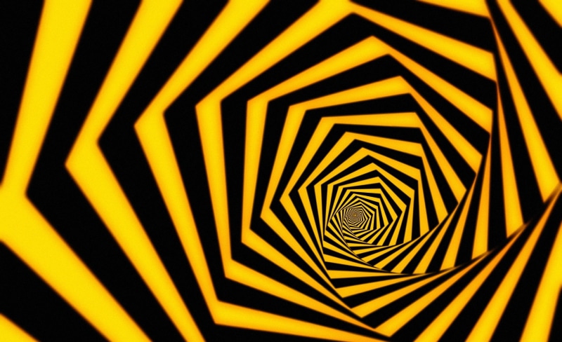 full frame, no people, spiral, Hypnotic, Artistic, shadow, 1080P, nature, black, indoors, yellow, close-up, textured, high angle view, Wasp