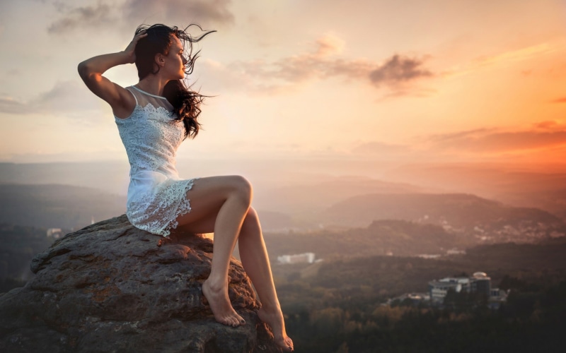 Height, women, City, dress, s, mini, lace, white, 1080P, illusion, Wind, Sunset, sleeveless, Girl