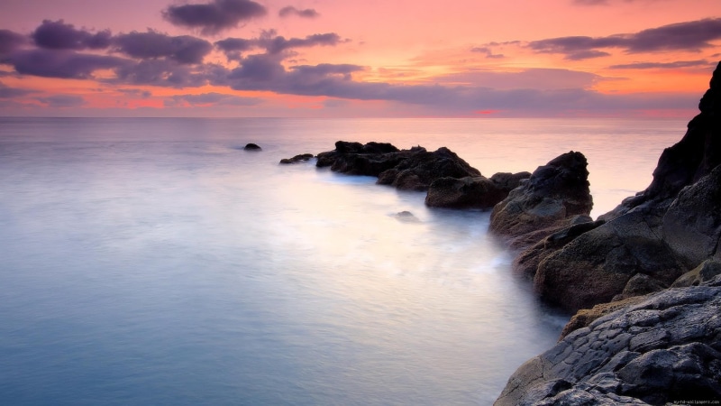 gray, blue, mountain, water, 1080P, landscape, sea, roc, sunset, mist