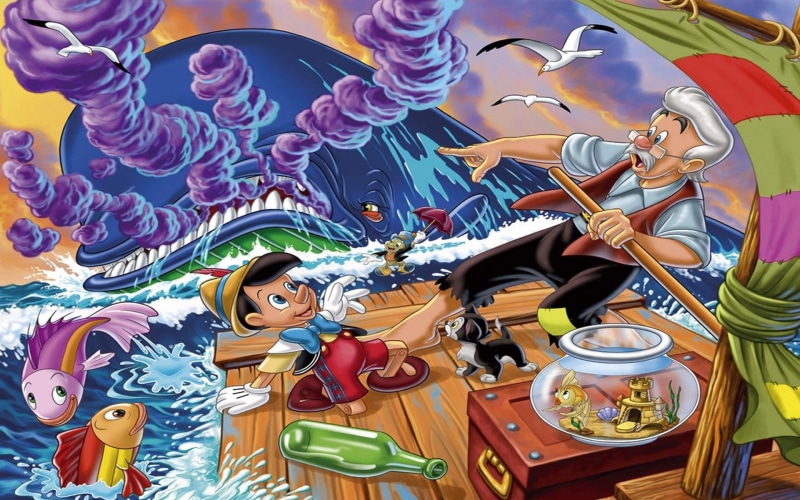 cartoon, walt, backgrounds, pinocchio, adventures, 1080P, sea, disney, desktop
