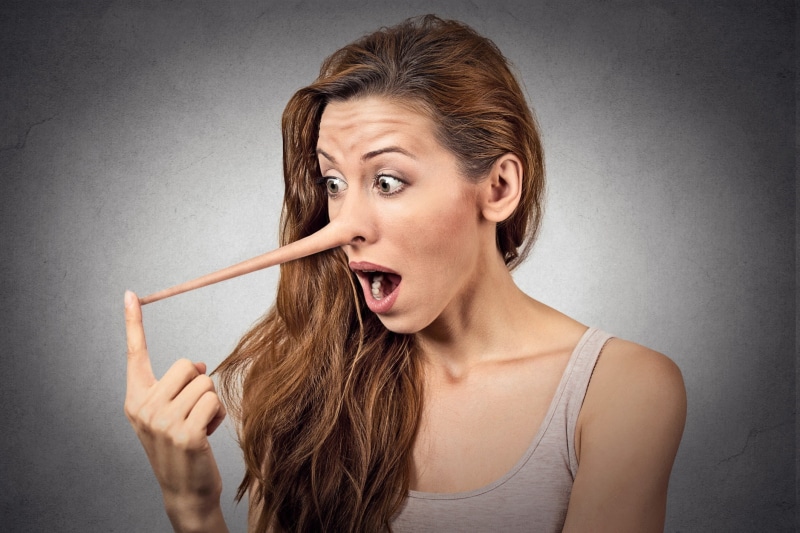 hair, mouth open, hairstyle, one person, women model brunette long hair bare shoulders tank top humor lie nose open mouth photo manipulation pinocchio