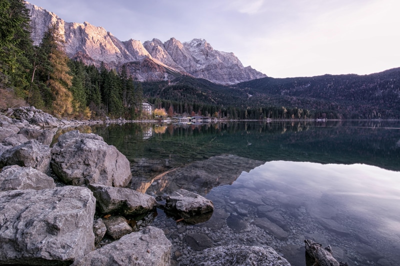 bluehour, garmisch-partenkirchen, beside, 4K, Eibsee, outdoors, tamron, nature, tree, rocks, Herbst, pile, autumn, Der, im, near, landscape, bayern, daytime