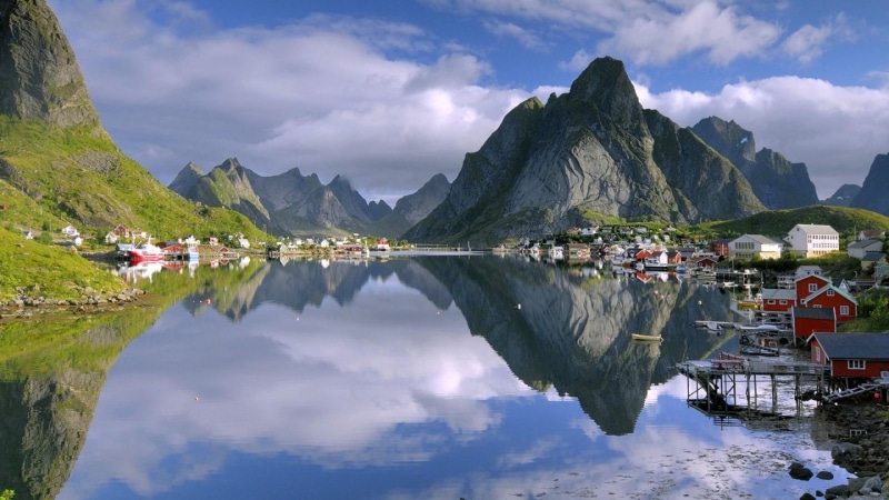nature and landscapes, harbor, 1080P, town, mountains, boats, lofoten, norway, reine
