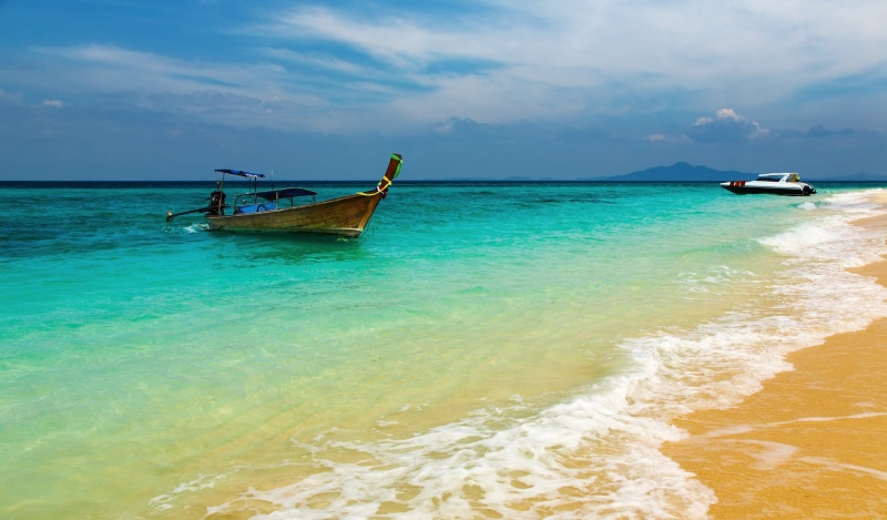 longtail Boat, nature, blue, outdoors, island, tropical Climate, vacations, tourism, foam, turquoise Colored, wooden, thailand, bay Of Water, horizon over water