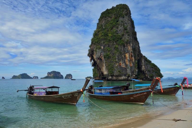 andaman Sea, outdoors, beauty in nature, tourism, tranquility, blue, travel Destinations, cloud - sky, mountain, transportation, rock, sky, longtail Boat