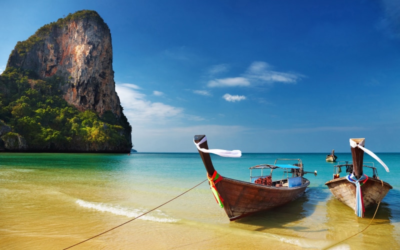 transportation, scenics - nature, 4K, thailand, hd, moored, beauty in nature, horizon, day, sea, beach, outdoors, nature, nautical vessel, horizon over water