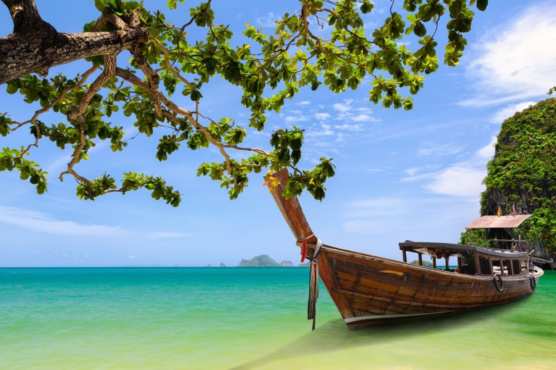 island, nature, summer, horizon over water, bay Of Water, Krabi, coastline, longtail, andaman Sea, horizon, vacations, moored, Phang Bay, no people, nautical Vessel