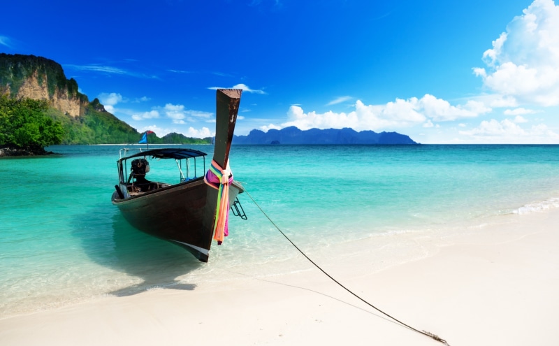 transportation, sand, Asia, day, beach, longtail boat, sea, nature, horizon, water, beauty in nature, Thailand, nautical vessel, blue, sky, outdoors