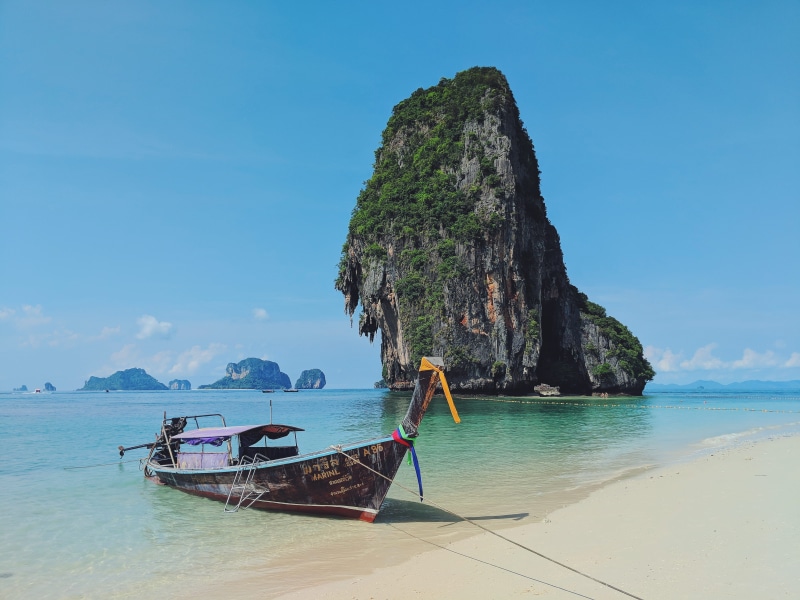 scenics - nature, mode of transportation, phiphi, land, krabi, tranquility, nature, thailand, travel, sea, day, moored, boat, nautical vessel, non-urban scene