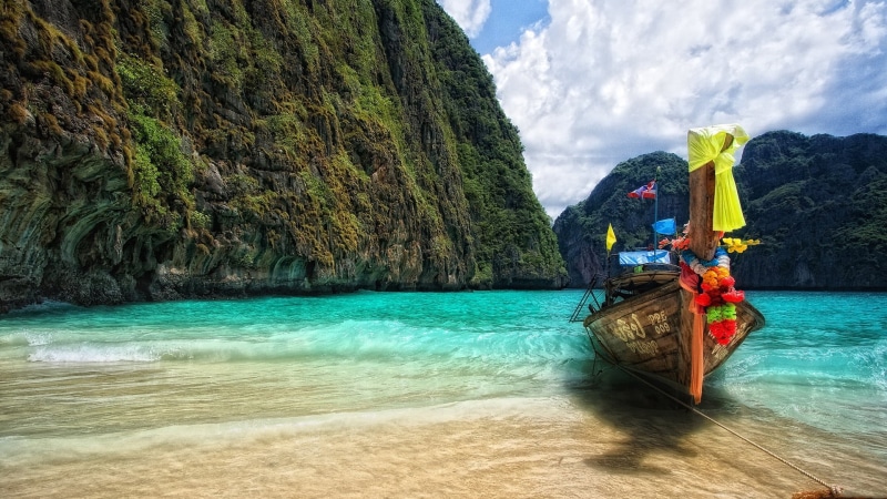 maya Bay, tourism, tropical Climate, sand, summer, krabi, day, adventure, beauty In Nature, blue, idyllic, water, relaxation, asia, seascape, phi, turquoise Colored