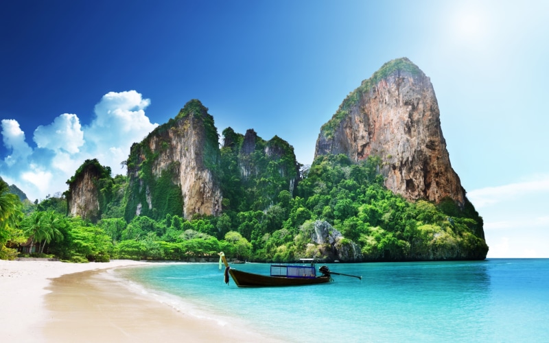 Earth, Railay Beach, Island, Forest, Nature, Thailand, Ocean, Boat, Landscape, Photography, Sea, 4K, Beach, Sunny