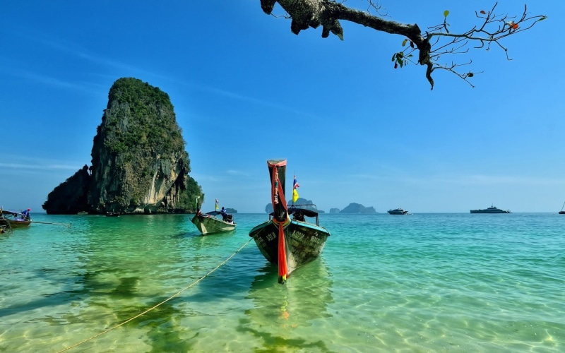 boat, 1080P, sea, Thailand, Railay Beach