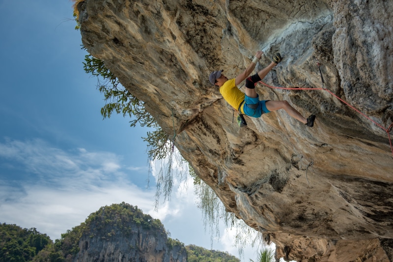 nature, warning sign, one person, railay, ao nang, rock formation, lifestyles, risk, sea, solid, vitality, mountain, rock face, rock, sport, adventure