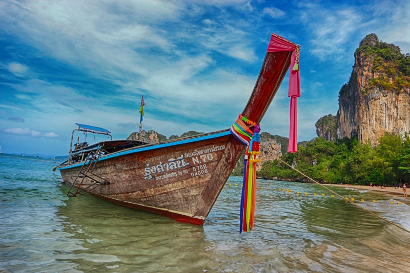 land, mode of transportation, bay, travel, transportation, sky, ocean, cloud - sky, thailand, sea, wood - material, sailboat, paradise, scenics - nature