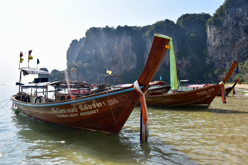 thailand, boat, tropical, no people, rock formation, water, fishing boat, nature, sky, outdoors, longtail boat, mode of transportation, transportation