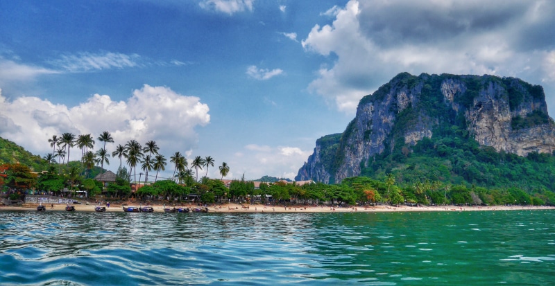 solid, beach, sky, ao nang beach, tourist, thailand, ao nang, beauty in nature, tranquil scene, palm tree, water, nature, cloud - sky, land, krabi, luxury
